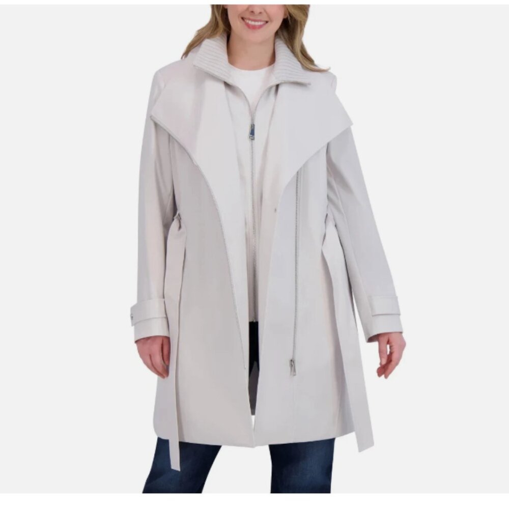 Halston Womens Trench Coat, Removable Belt Water-Resistant - Gray - Picture 5 of 6